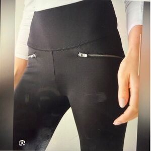 White House Black Market Black Leggings with Silver Zipper Accents